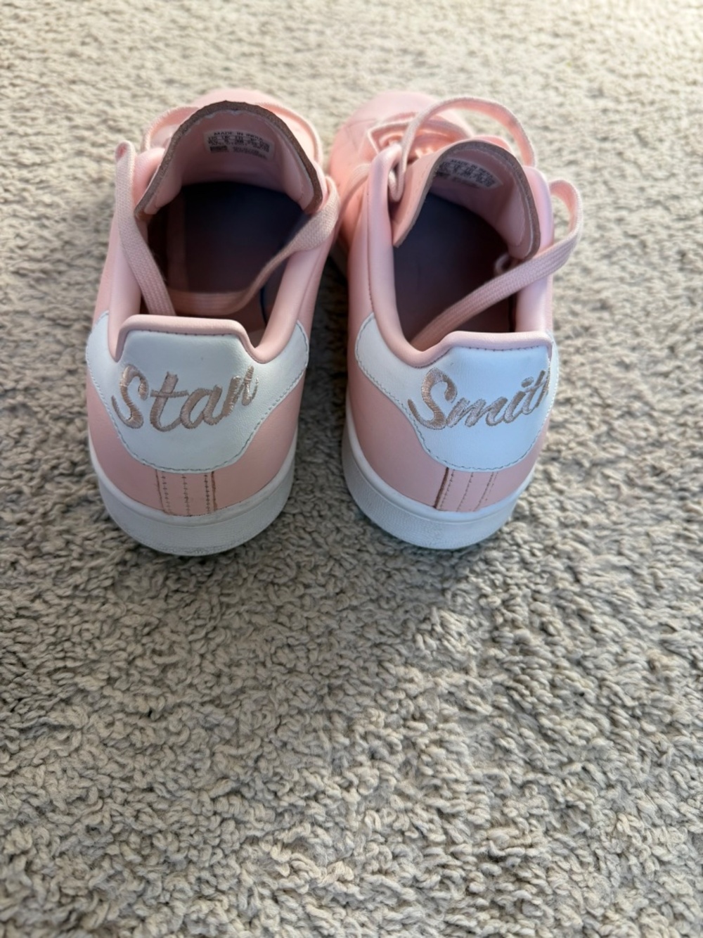 Adidas Stan Smith Pink Leather Sneakers Size US 6.5 Cursive Script Heel EE7708 - Picture 4 of 8